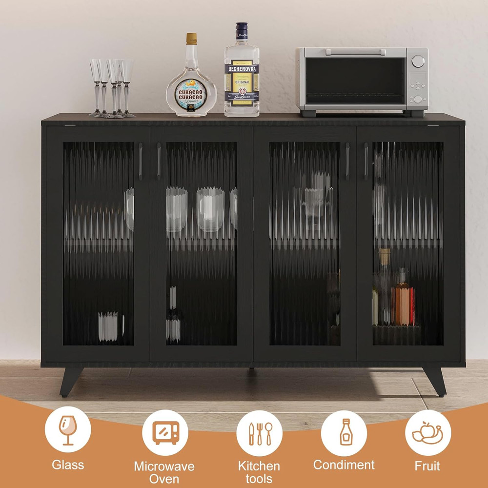 Elegant Black Kitchen Buffet Server Console Table with Doors - 49 Inch