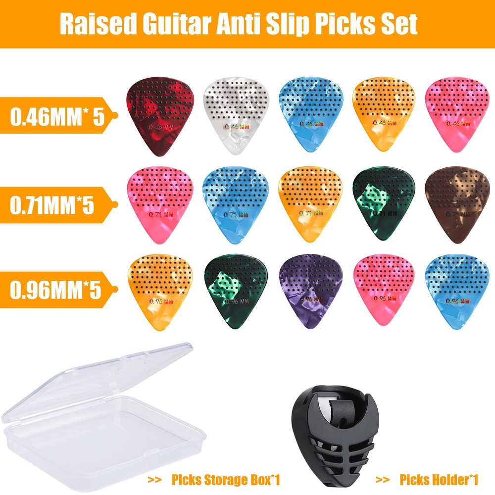 Non-slip Guitar Picks, 0.46 0.71 0.96mm Includes Thin Medium Heavy M
