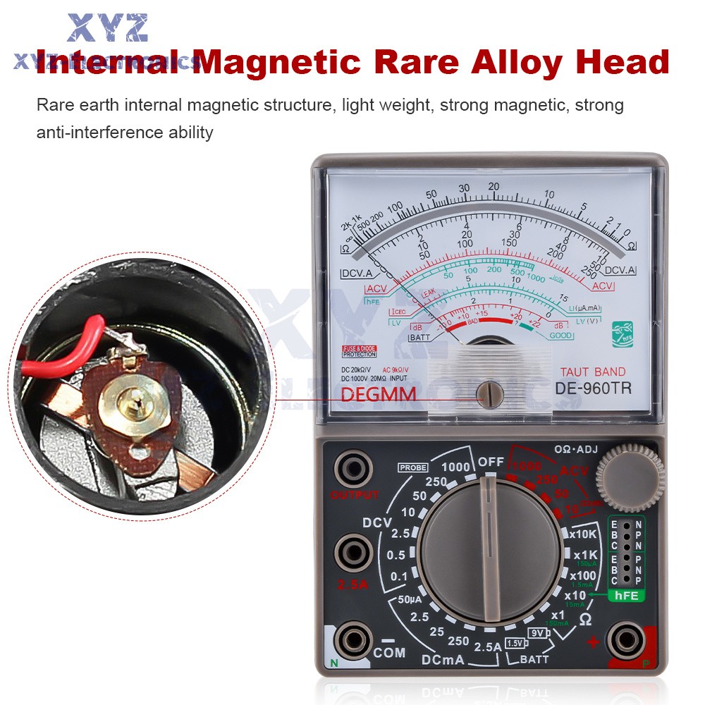 DE-960TR Analog Meter Multimeter Multitester Resistance Current DC AC Tester