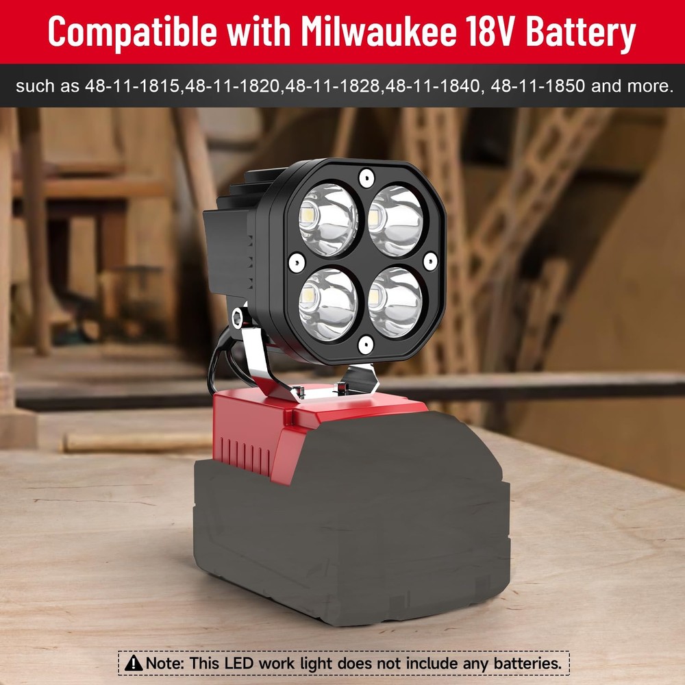 LED Work Light Compatible with Milwaukee 18V Battery, 40W 6000LM Flashlight, ...