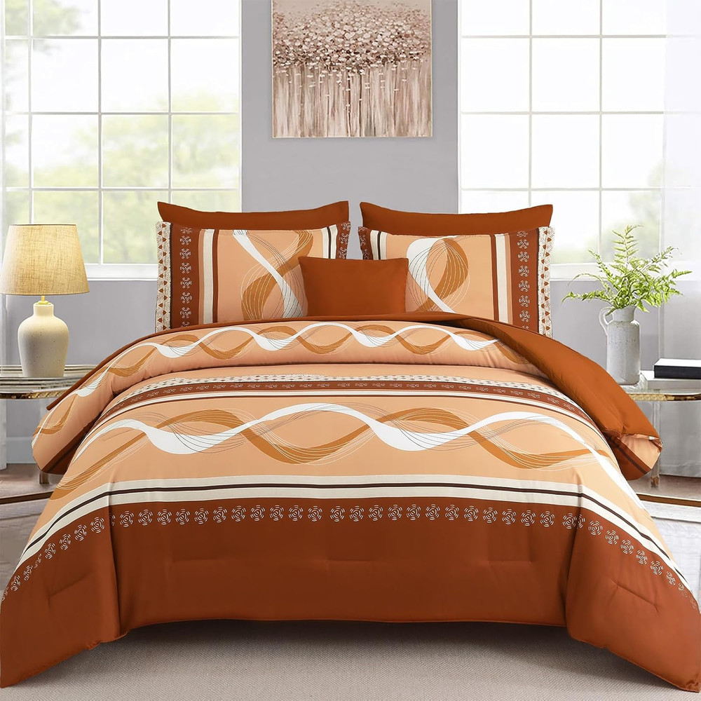 Orange Boho King Comforter Set 8Pc Bed in a Bag Patchwork Bedding Set