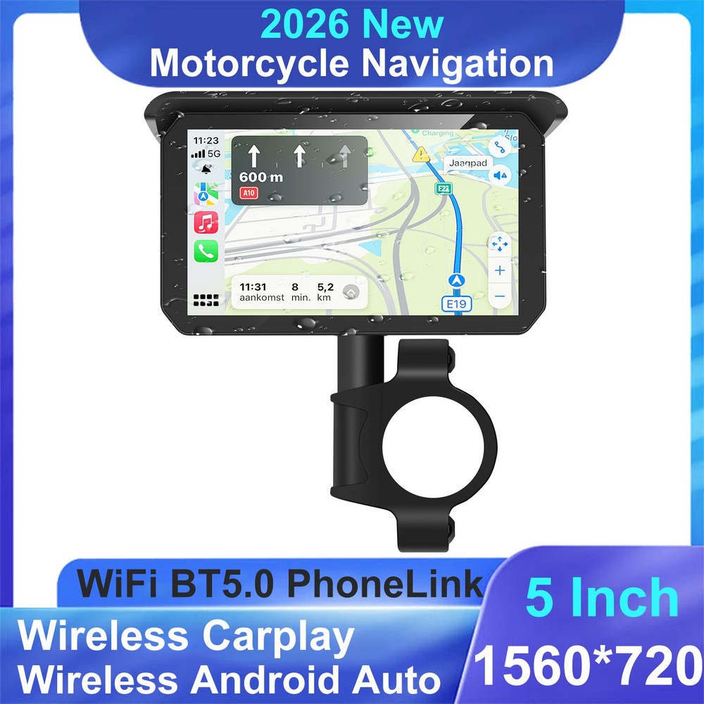 5" Portable Motorcycle Wireless CarPlay Android Auto GPS Navigation Waterproof