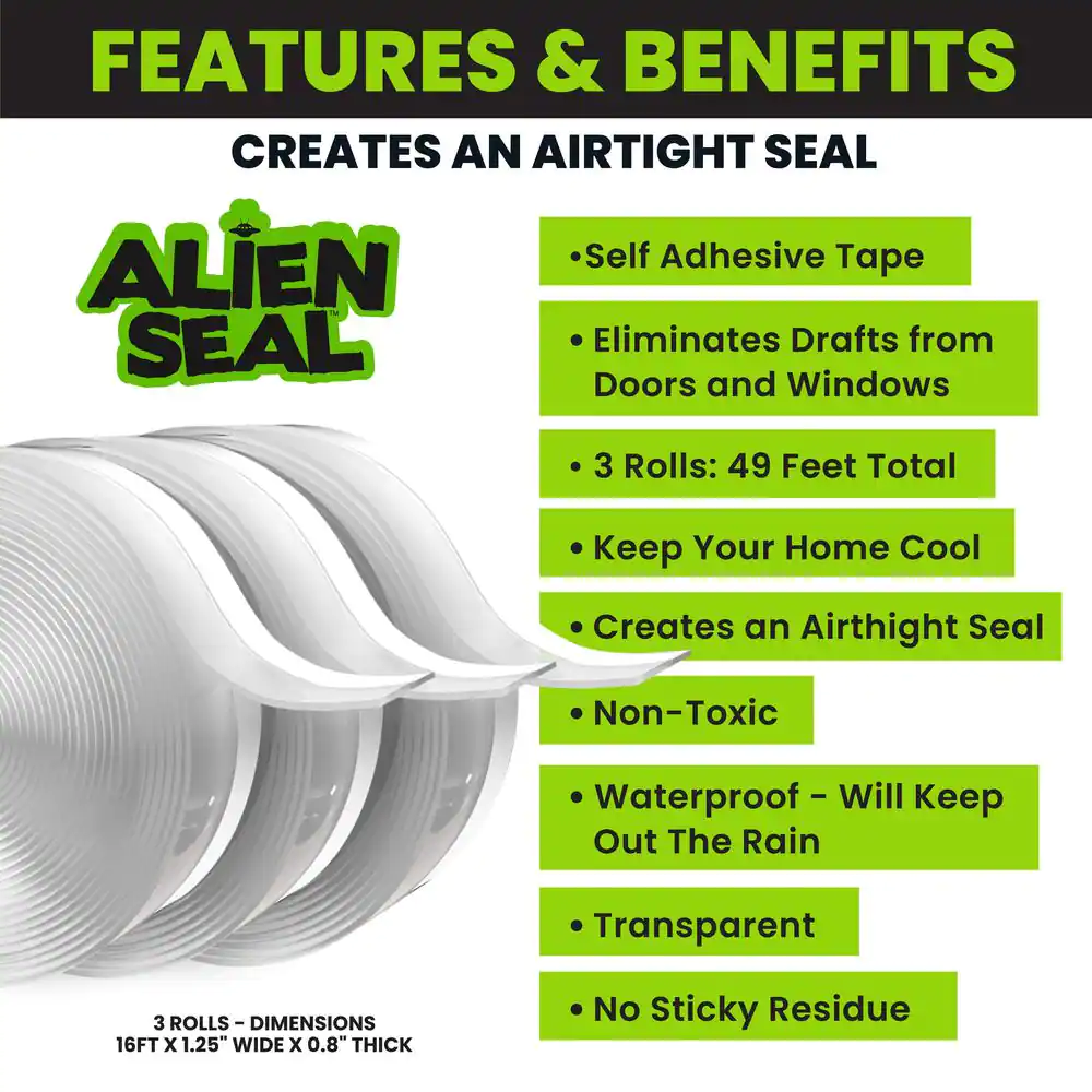 Alien Seal 1.4 In. X 49 Ft. Transparent Anti-Draft Adhesive Instant Insulation S