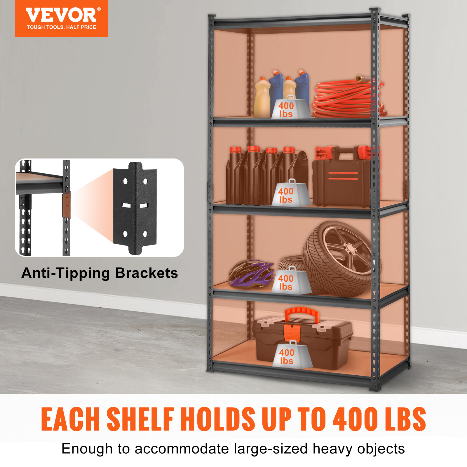 Storage Shelving Unit Garage Storage Rack 5-Tier Adjustable 2000 lbs Load