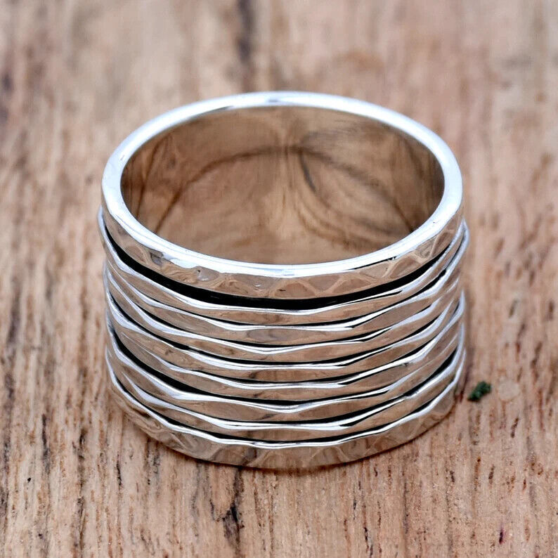 Solid 925 Sterling Wide Silver Band &Spinner Ring Handmade ring All size