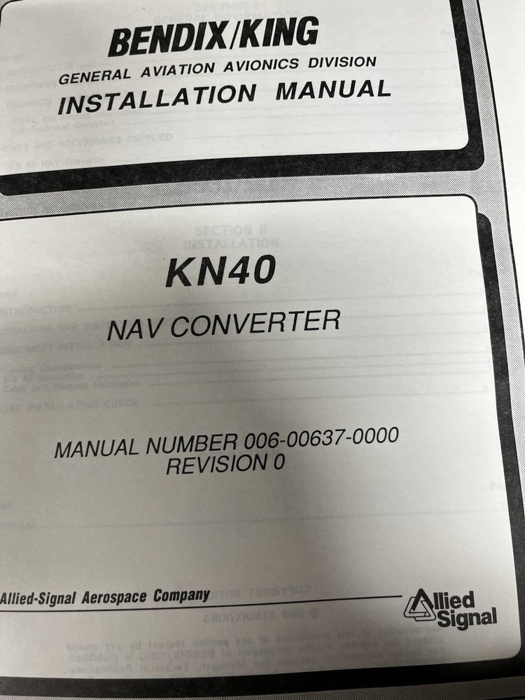 Bendix/king KN 40 Navigation Converter Instruction Manual 1990