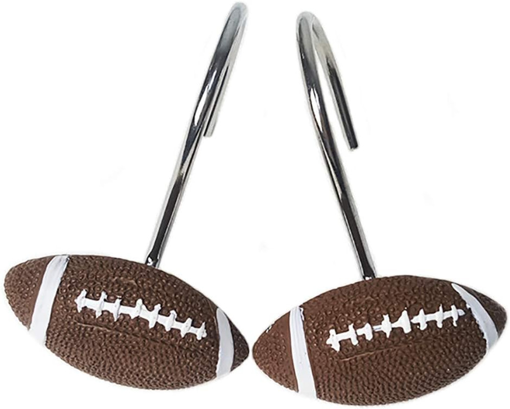 Football-Themed Shower Curtain Hooks for Boys - Set of 12 Decorative Rings