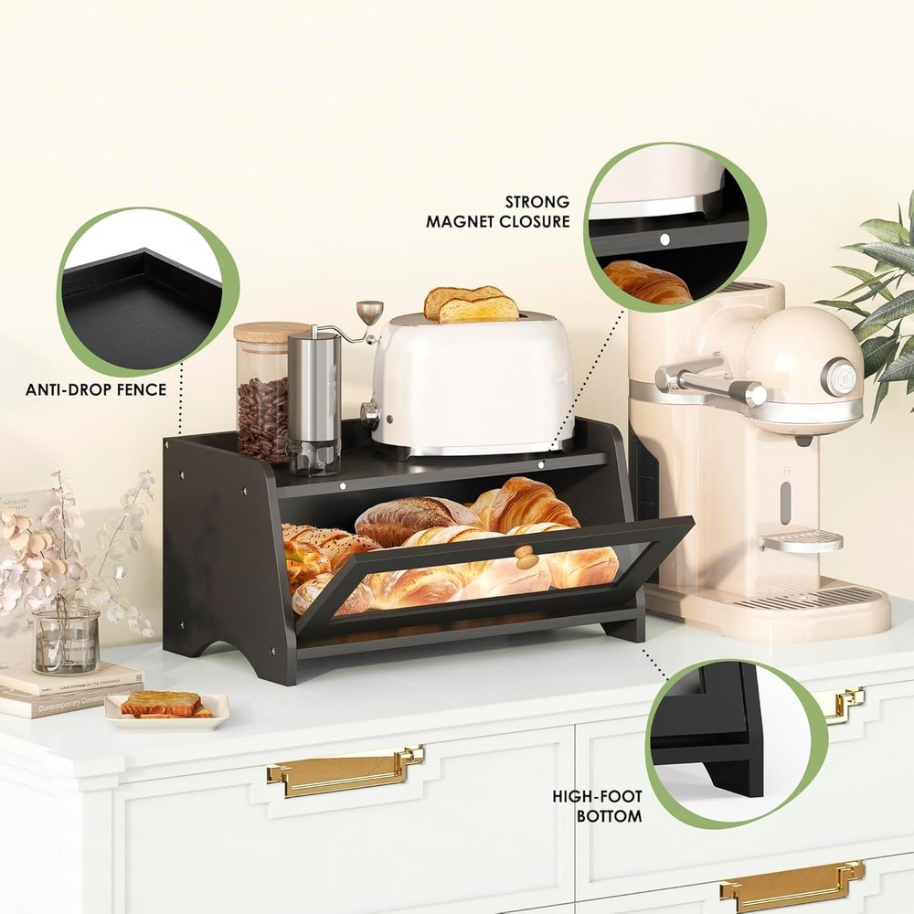 JANSNIMEN Bread Box for Kitchen Countertop, Large Bread Container Storage, Wo...