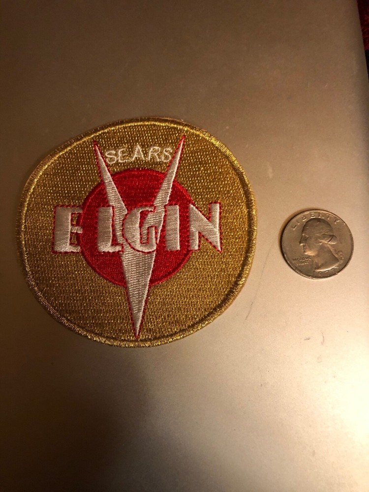 ELGIN BICYCLE PATCH BICYCLE HEADBADGE patch SEW ON - IRON ON. MINT ELGIN LOGO