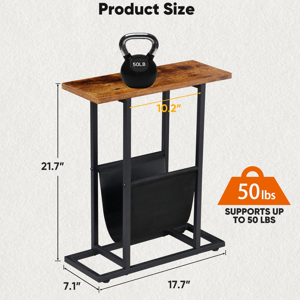2X Narrow End Table Living Room Bedside Table Thin Side Table W/ Storage Holers