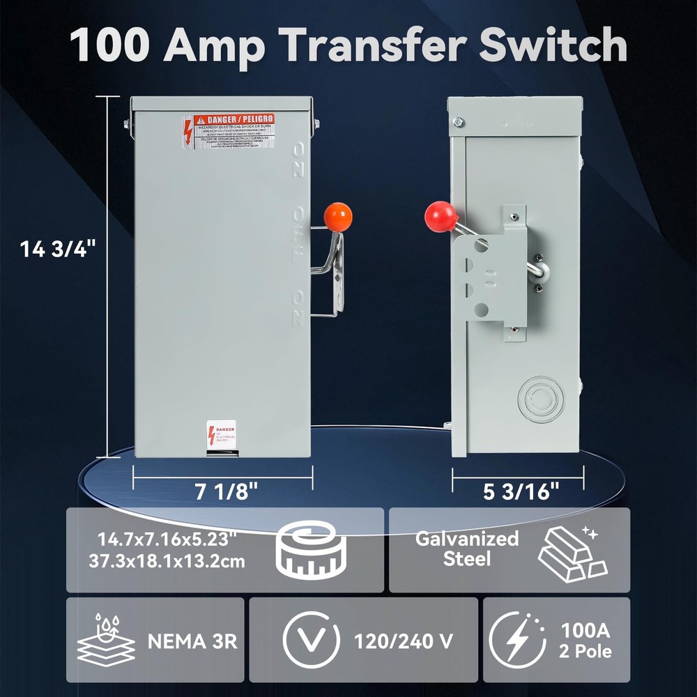 100A Generator Transfer Switch,24000W General-Duty Double-Throw Safety...