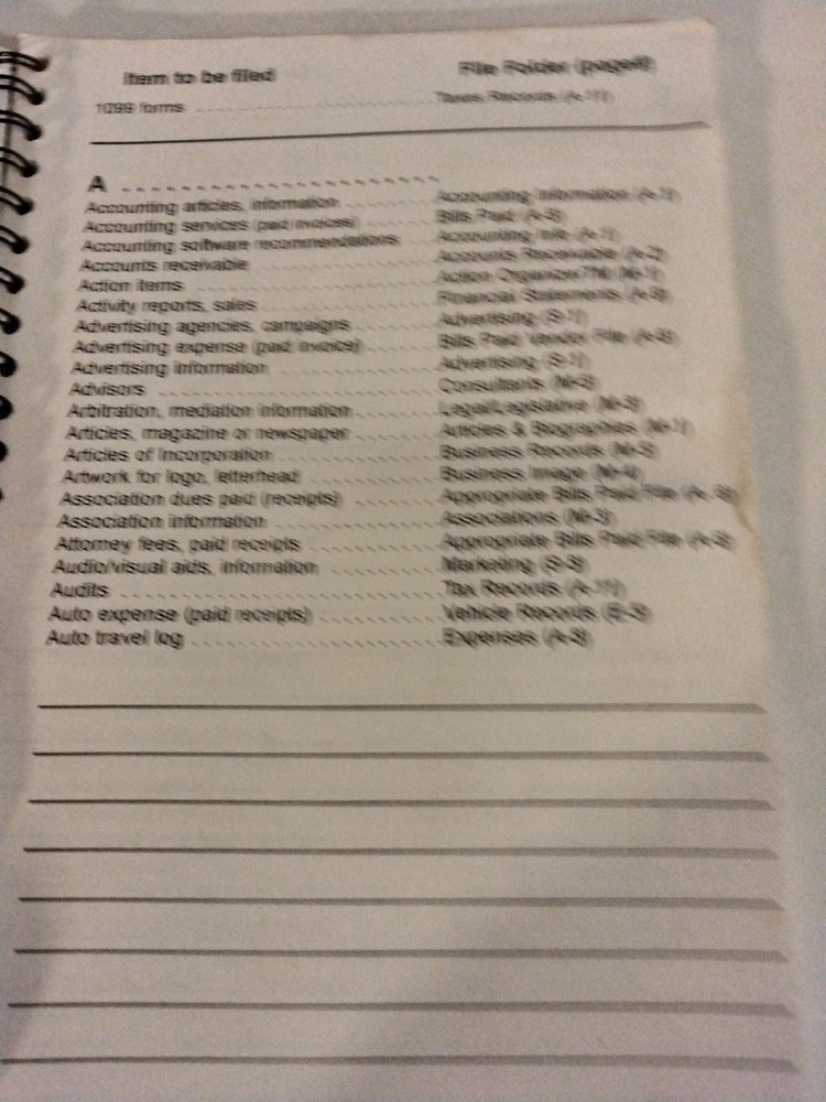 FileSolutions Home Small Office Filing System FileIndex Manuals