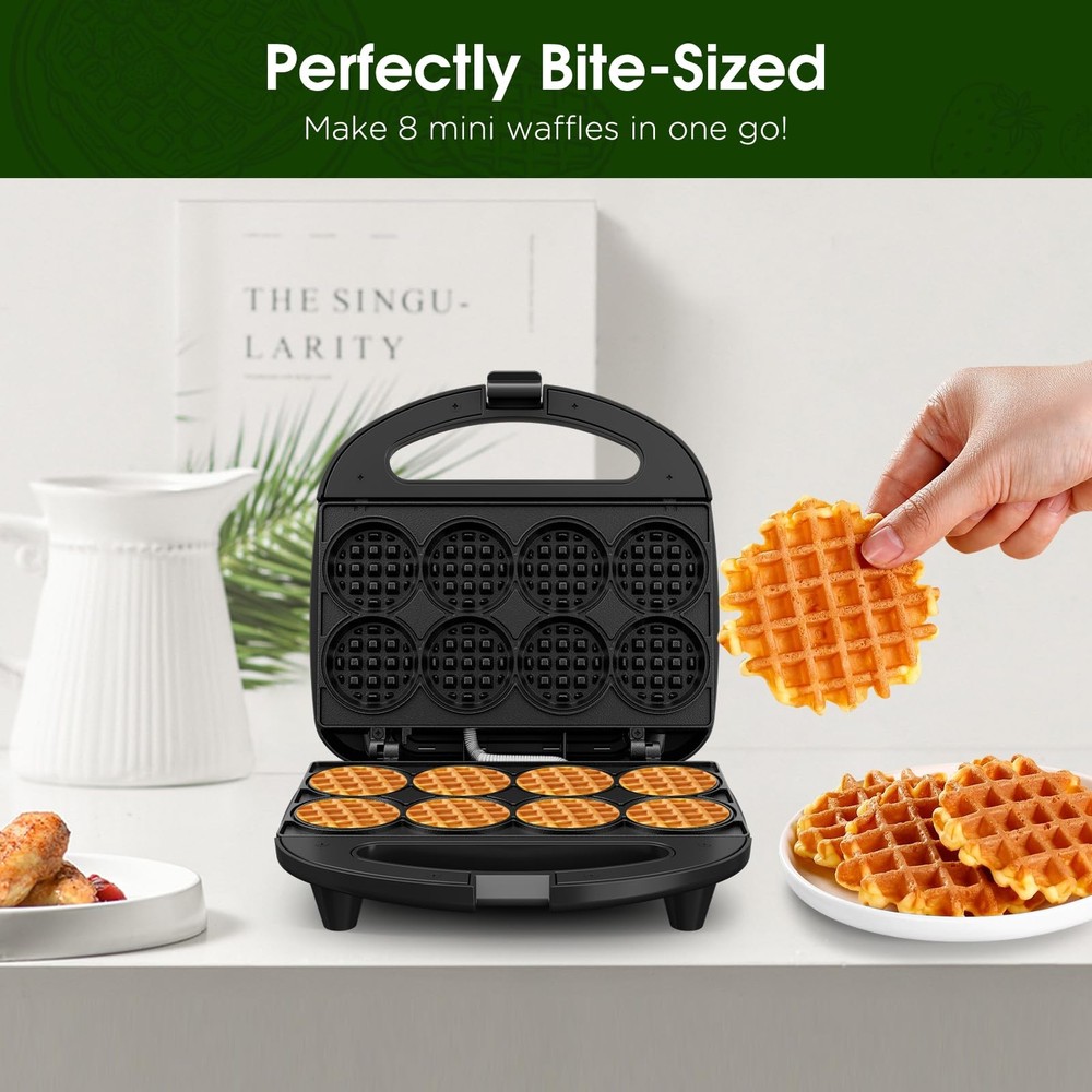 Mini Waffle Maker for Kids, Make Bite-Sized 8 * 2" Tiny Waffles, Great for Br...