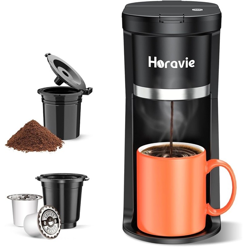 Single Serve Coffee Maker K Pod Ground Coffee Compact Self Cleaning Quick Brew