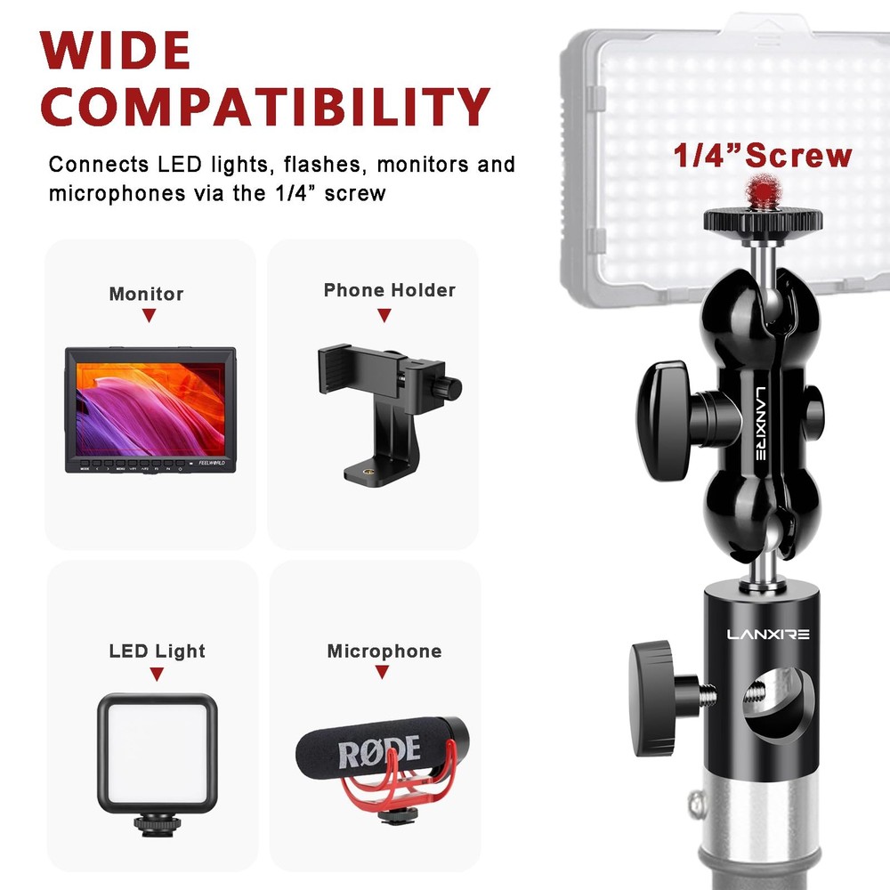 Light Stand Mount Adapter (2 Packs) with Double Ball Head - Compatible with R...