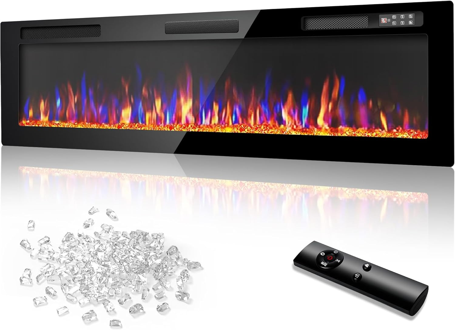 72 Inch Ultra Thin Electric Fireplace-Narrow Bezel Linear Fireplace Heater Reces