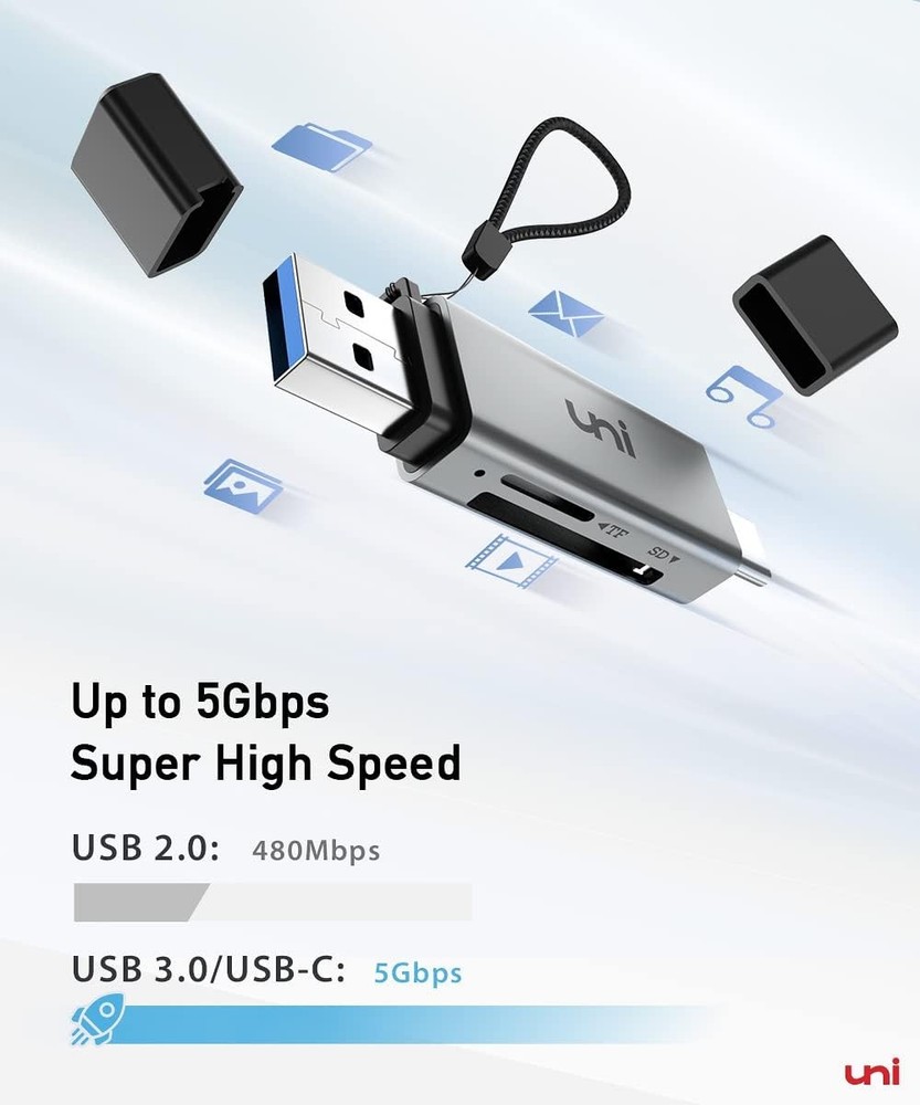 uni SD Card Reader, High-Speed USB C to Micro Adapter 3.0 Grey