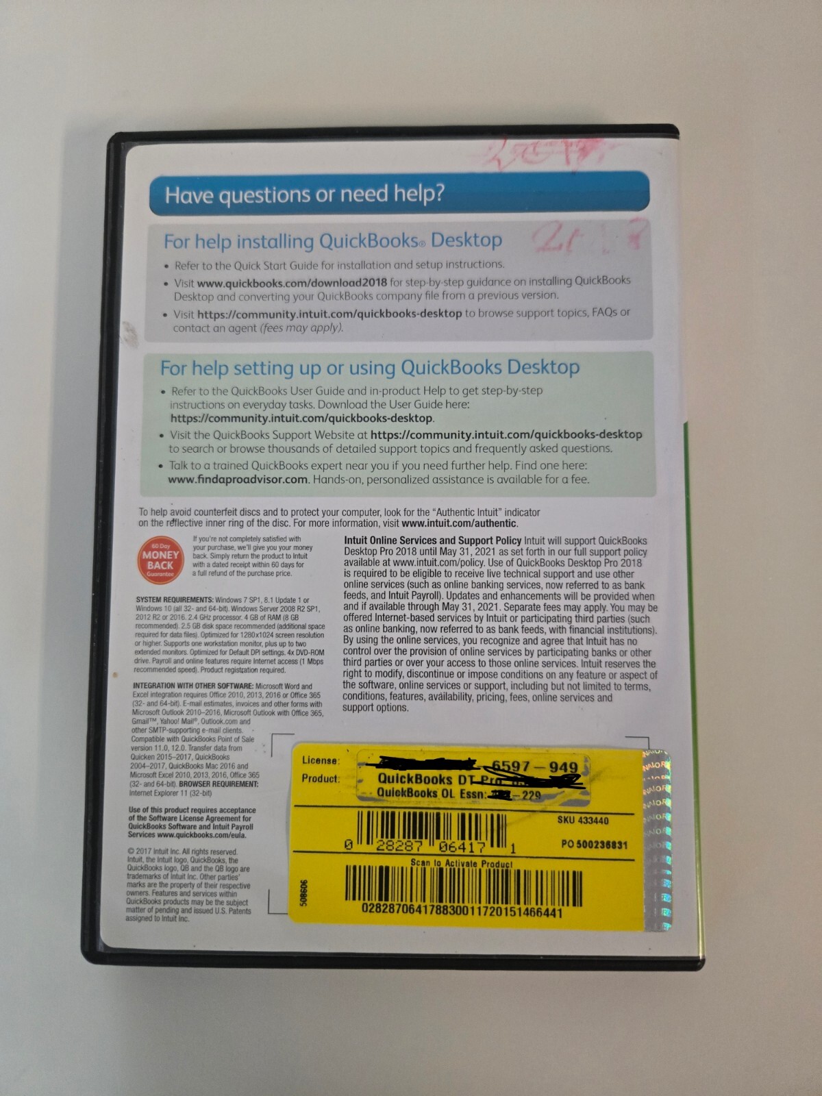 INTUIT QUICKBOOKS DESKTOP PRO 2018 FOR WINDOWS – RETAIL BOX – 1 USER – ORIGINAL