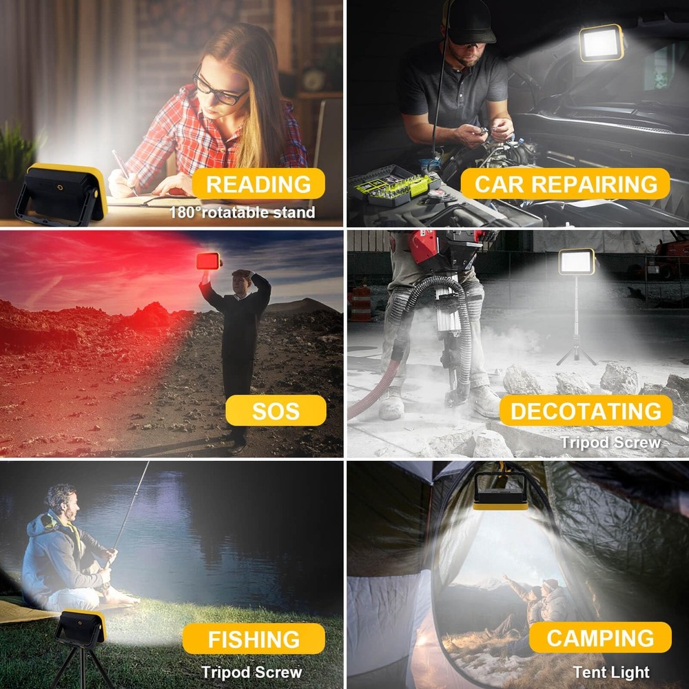 Rechargeable Work Light with Tripod Hole, 2-Pack LED Battery Work Lightings, ...