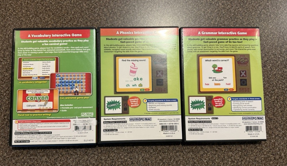 Lot 5 Lakeshore Interactive Educational Games Lot PC/Mac CD Rom Elementary 1 - 3