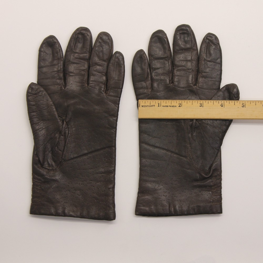 Retro Brown Tooled Pattern Winter Gloves Lined Size L