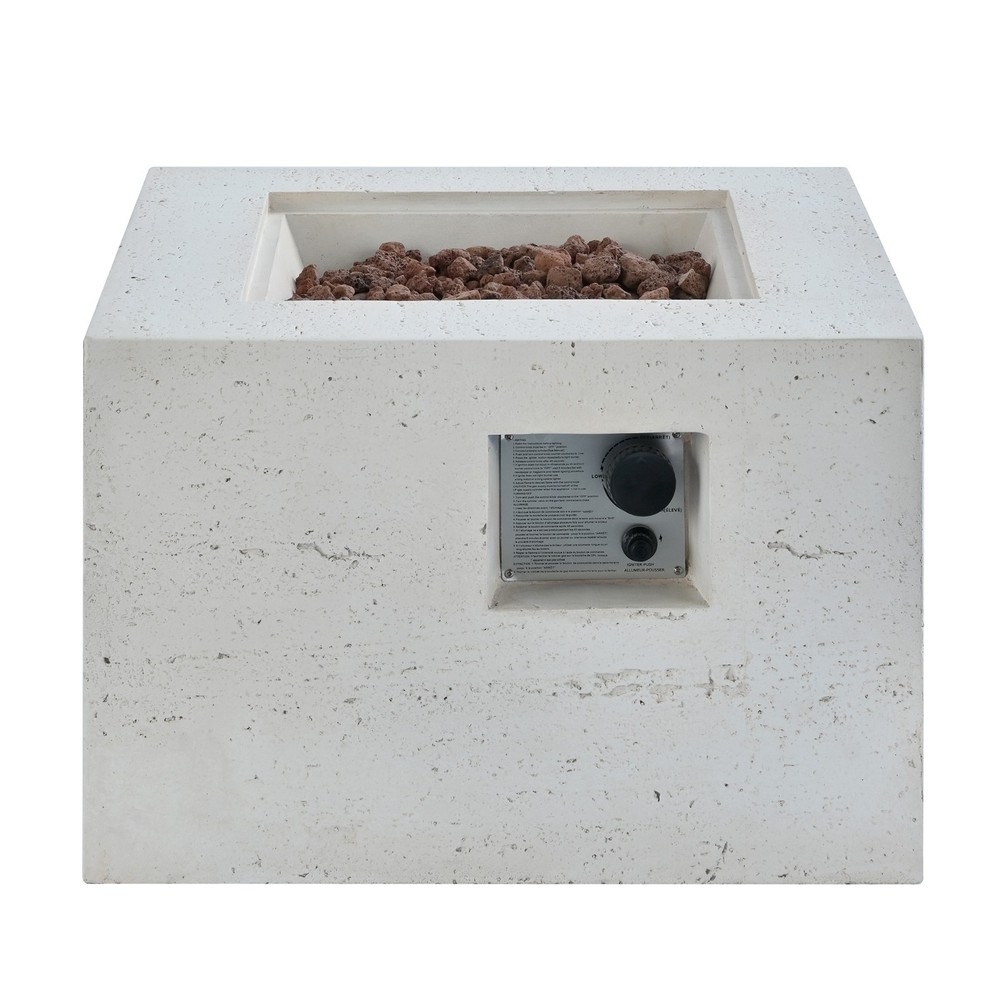 24'' Propane Fire Pit Set 40000 BTU Beige Square Outdoor Fire Pit Table