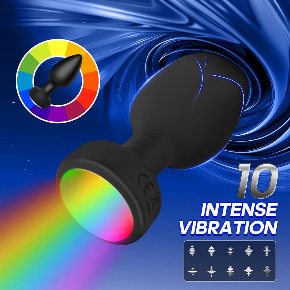 Anal Plug Vibrator with 3Pcs Butt Plug,10 Modes Vibrating Butt Plug - LED Color