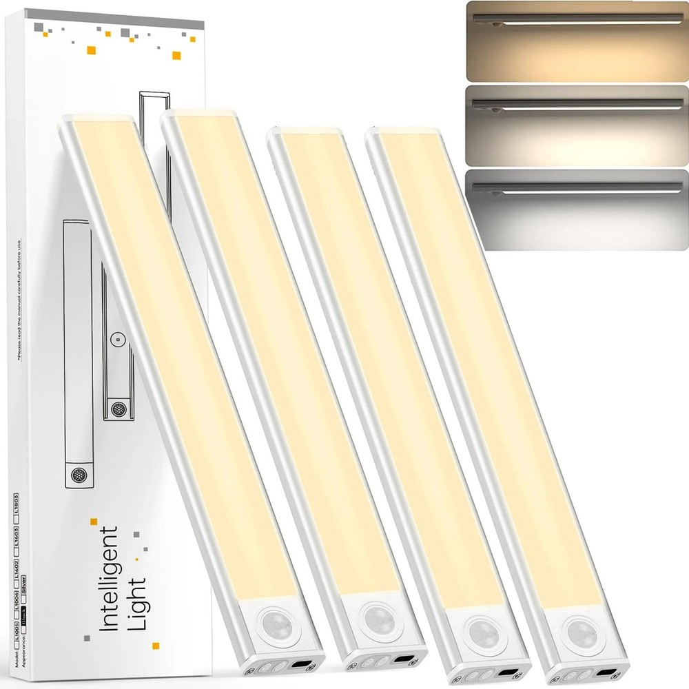4 Pack 12in Under Cabinet Lights 3 Color Motion Sensor Dimmable 84LED 3 Modes