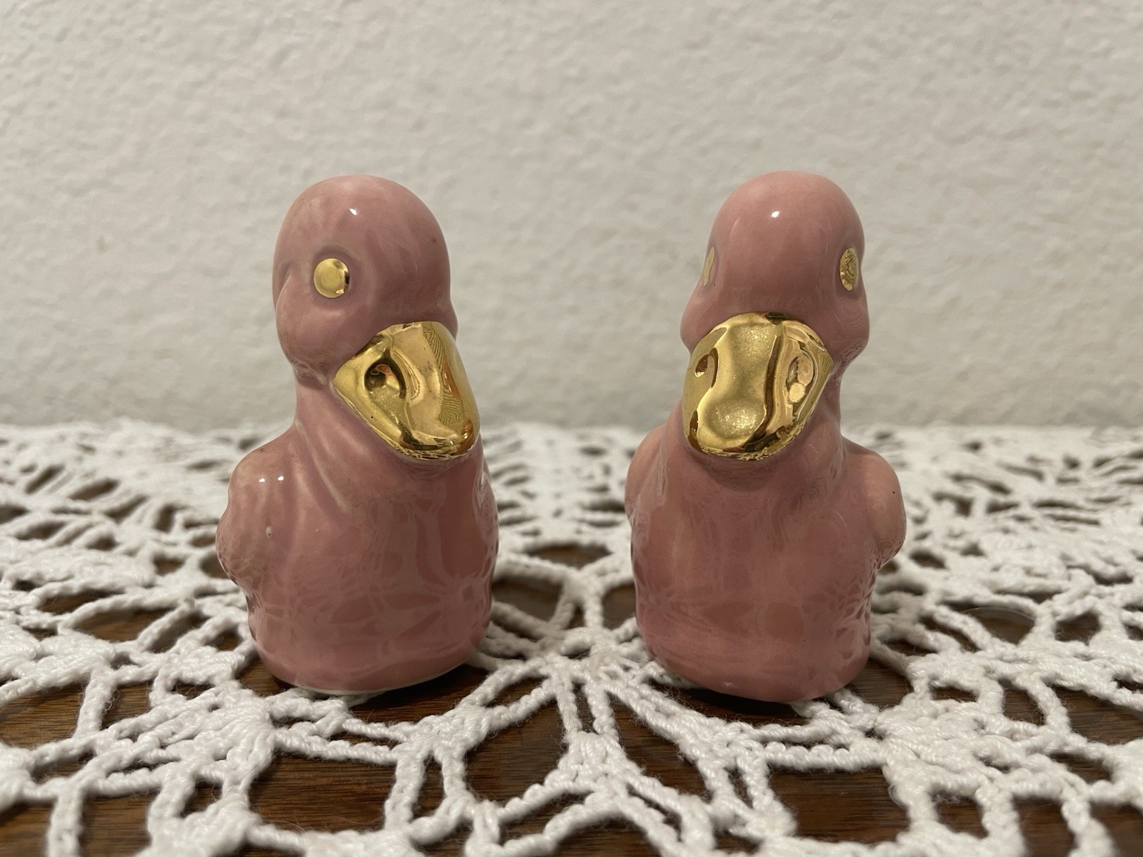 Vintage Pink and Gold Duck Salt and Pepper Shaker Set of 2