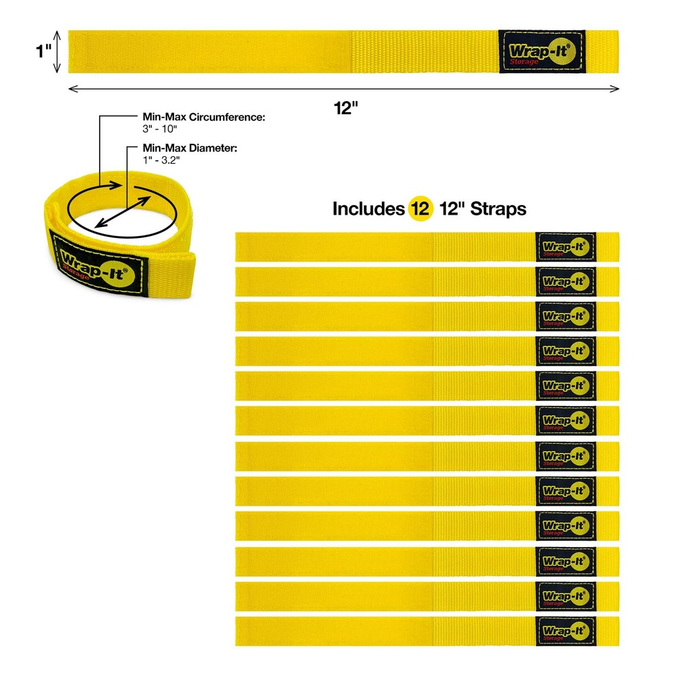 Quick-Straps by Wrap-It Storage - 12" (12 Pack) Yellow Pack),