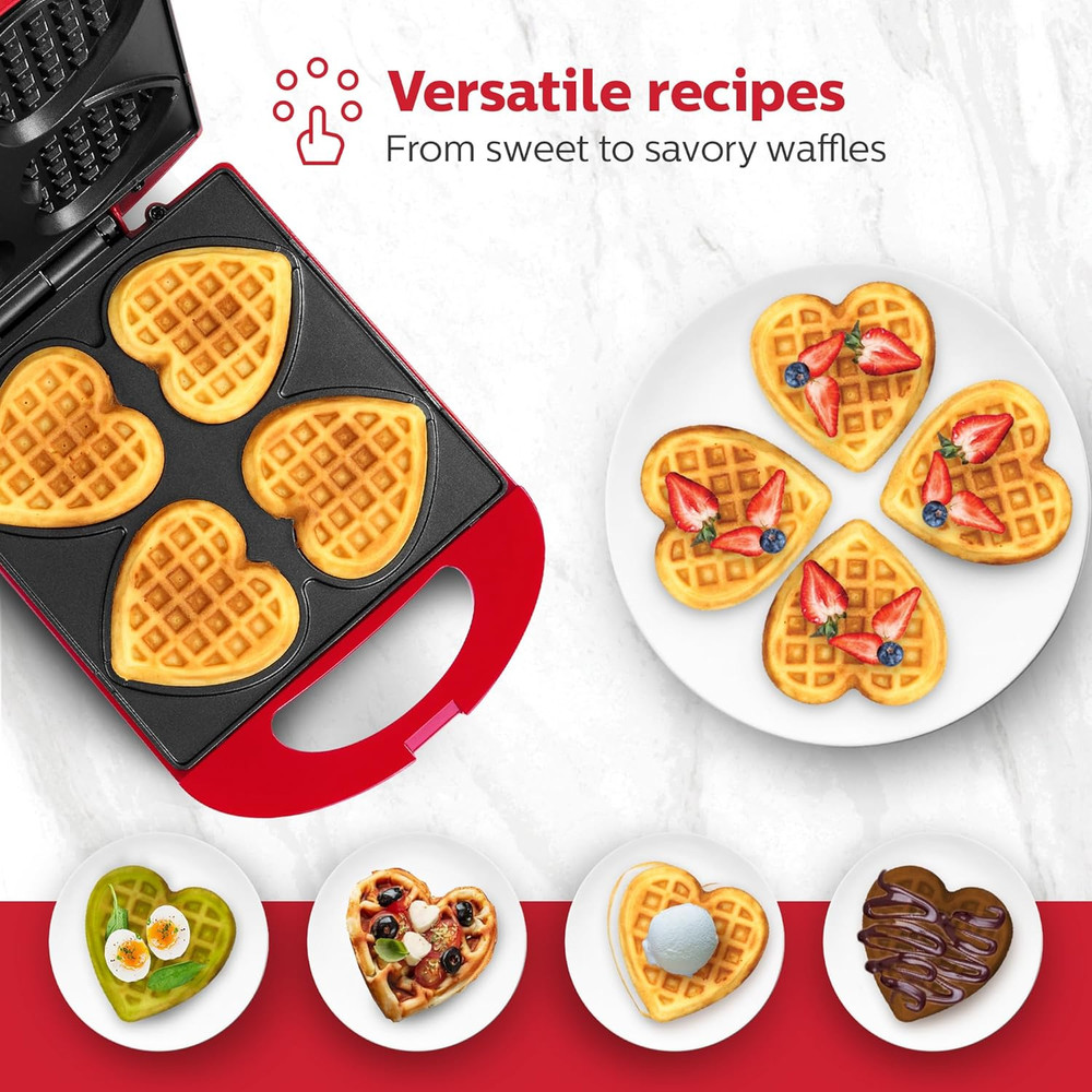 4-Section Heart Shaped Waffle Maker, Non-Stick Waffle Iron, Mini Waffle Maker fo