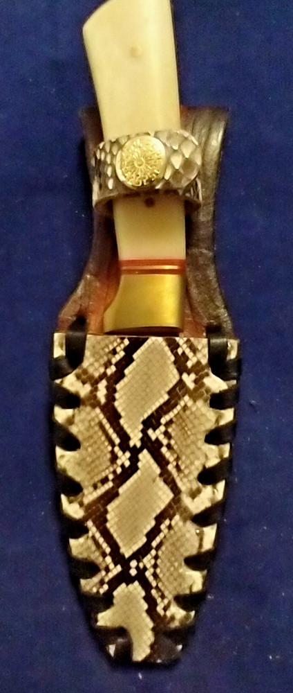 Genuine Python Snakeskin Knife Sheath with Bone Handle Knife
