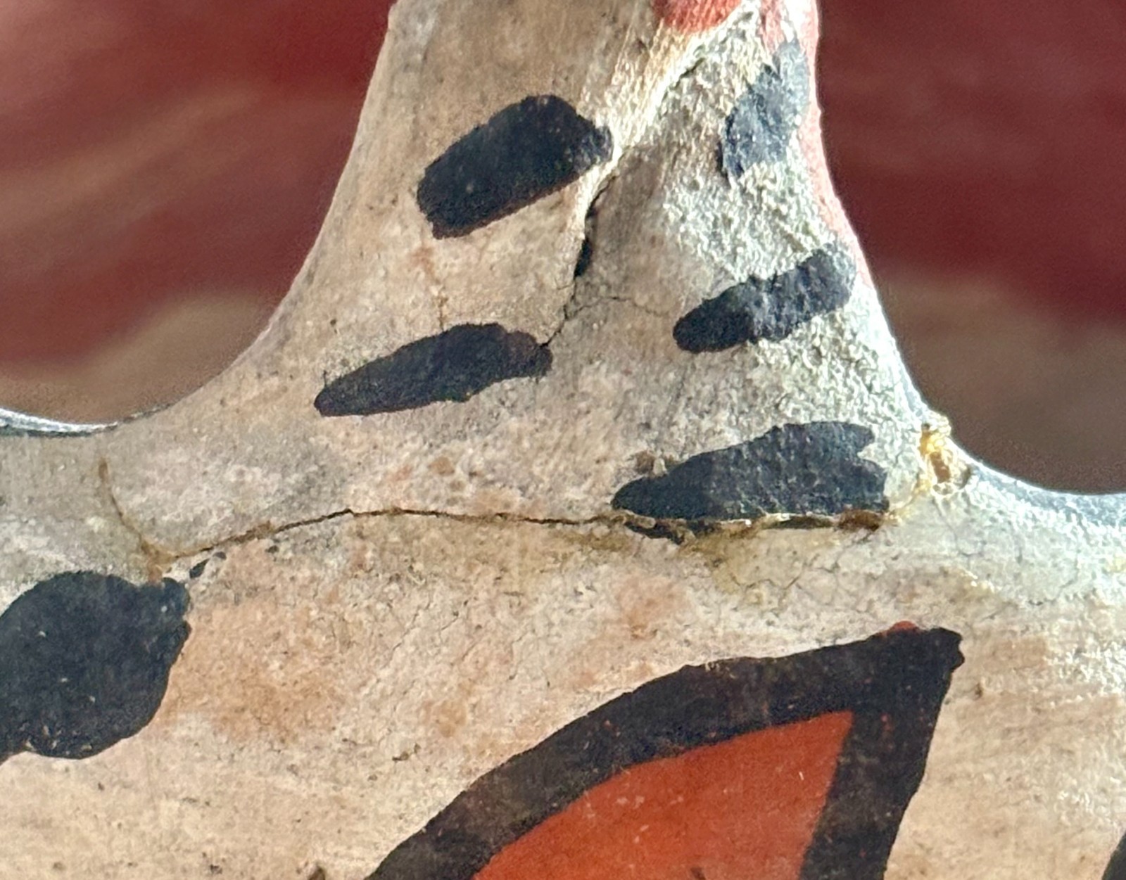 Antique Southwest NM ISLETA Pottery Bowl w/ Rope Twist Handle 4" x 4 1/4" AS-IS