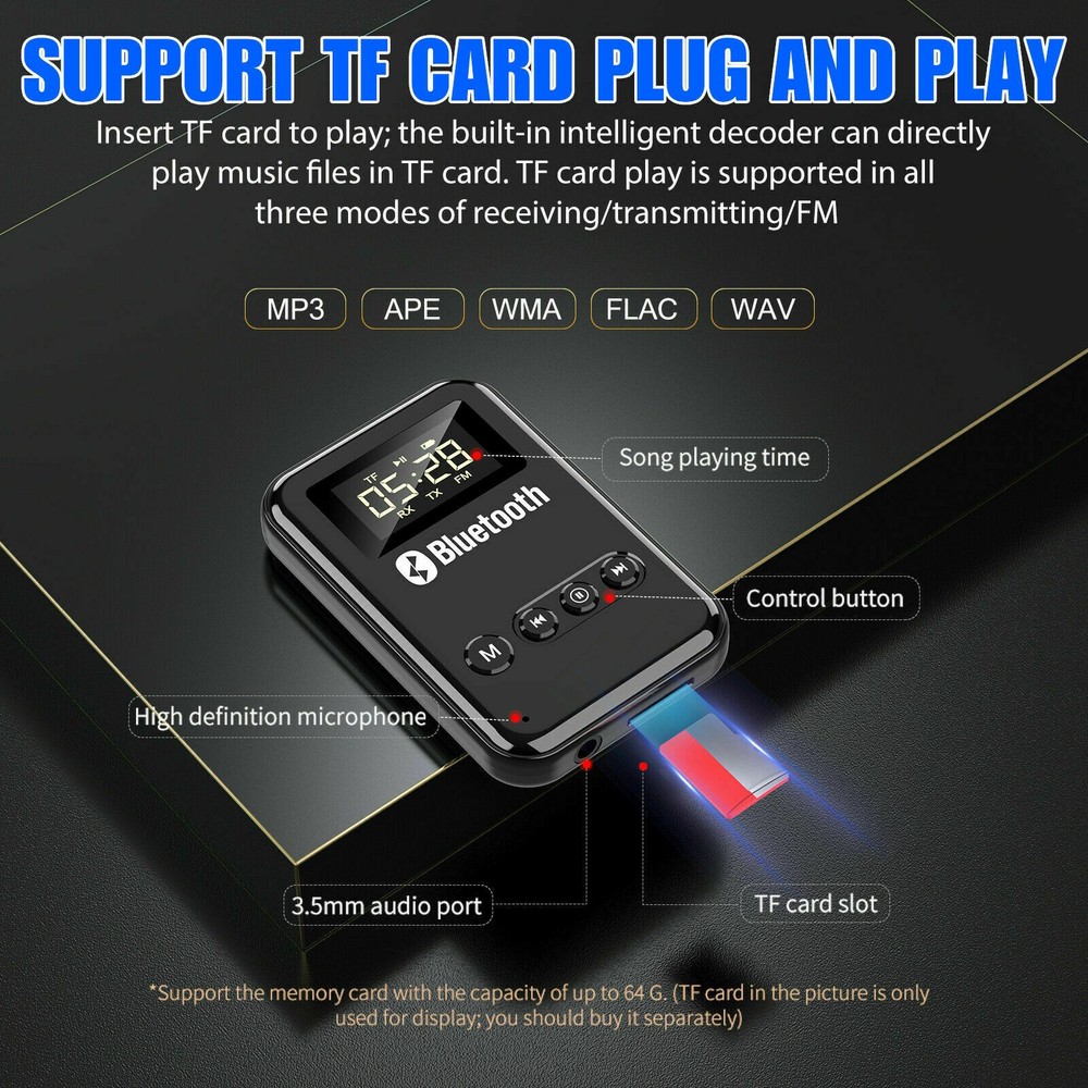 Bluetooth 5.0 Transmitter Receiver 2 in 1 Wireless Audio Adapter TF Card Reader
