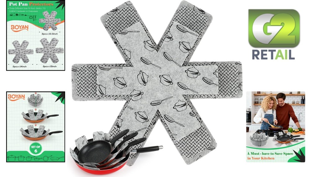 Protective Felt Pan Separators - 3 Sizes Included for Efficient Kitchen Storage