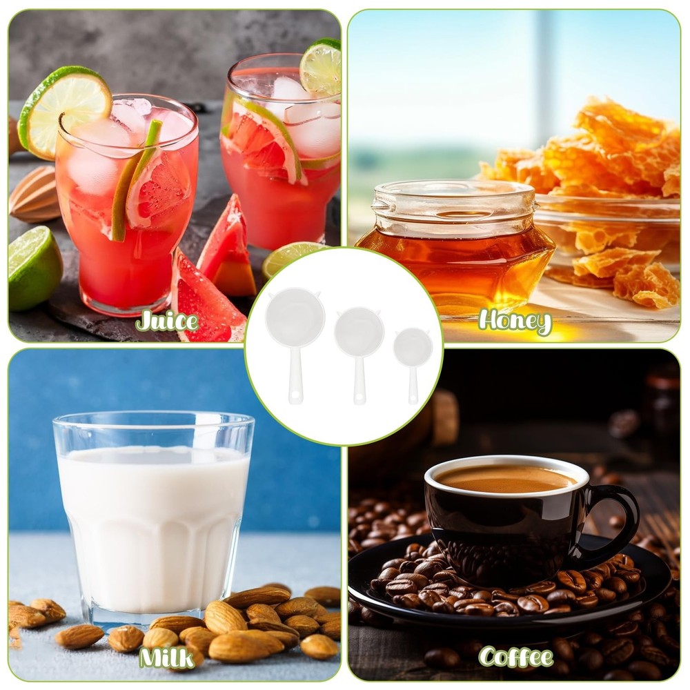 3 Pcs Plastic Mesh Strainer Set Colander with Handle - 3 Sizes 7.7×3.6, White