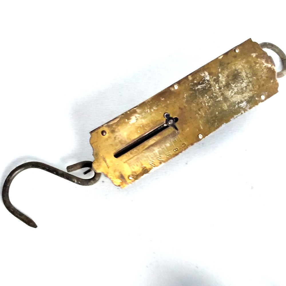 Vtg Scale Landers Improved Spring Balance Scale Ring & Hook, Brass Front Plate