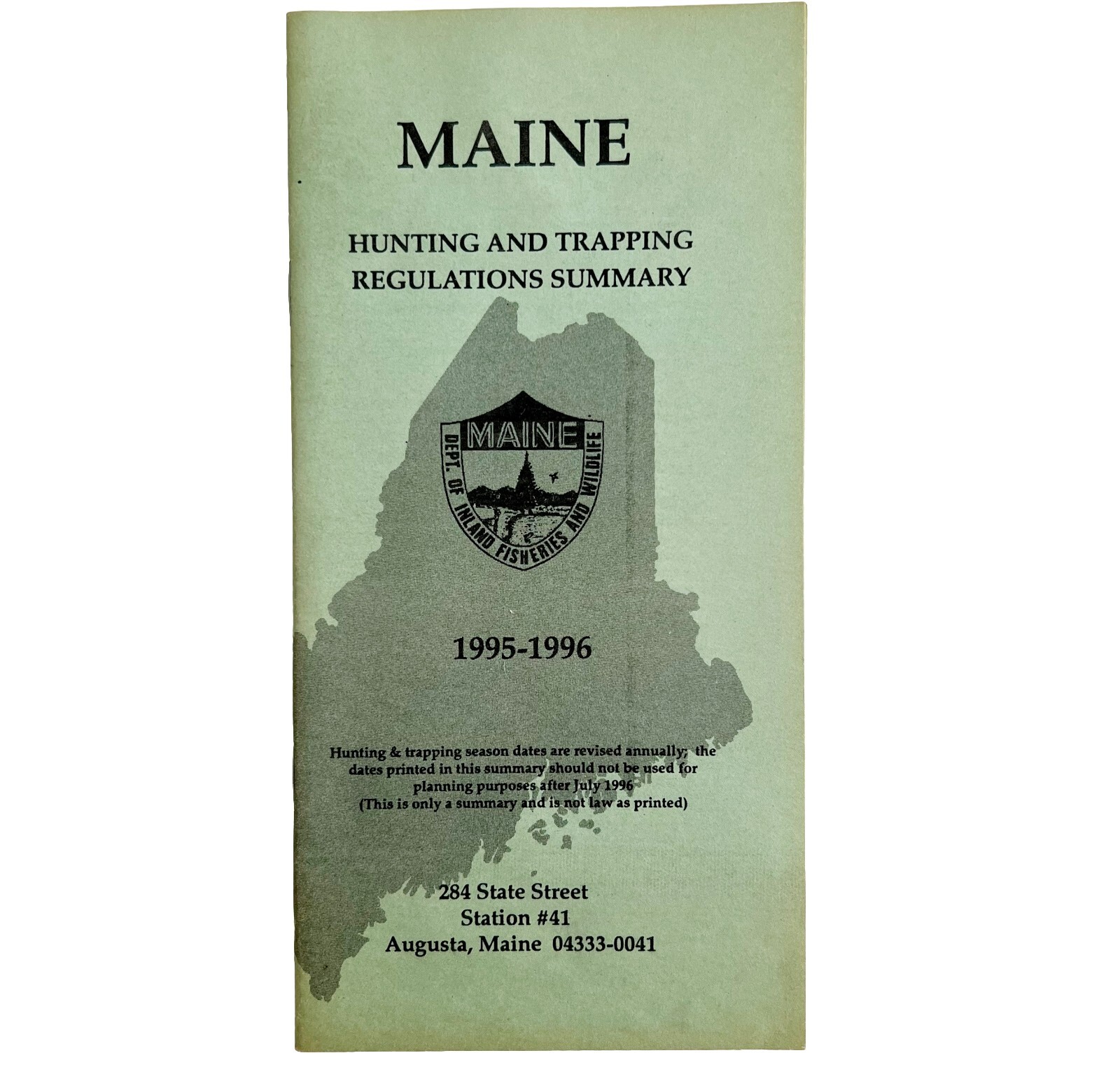 Maine 1995-96 Hunting & Trapping Regulations Vintage 1st Printing Booklet #4 E72