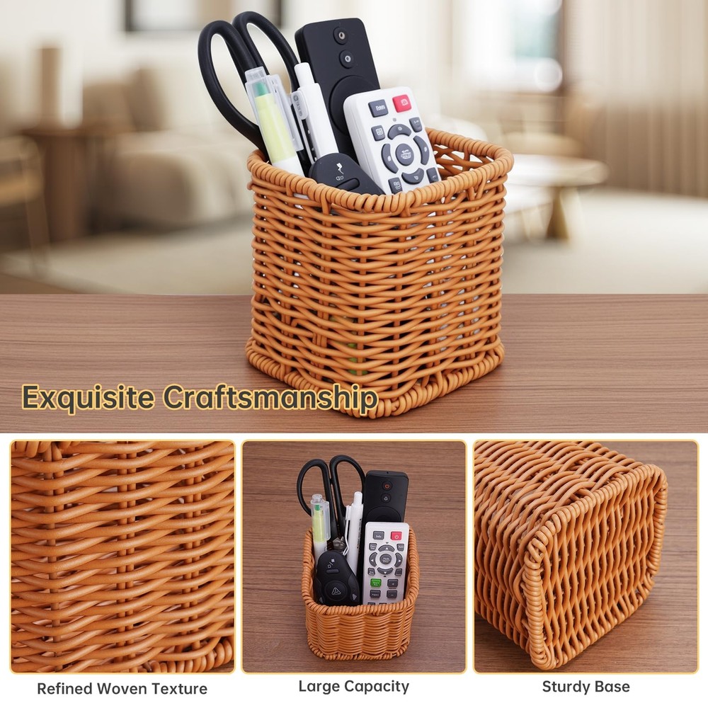 Remote Caddy, Bedside Remote Control Holder, Synthetic Rattan Organizer