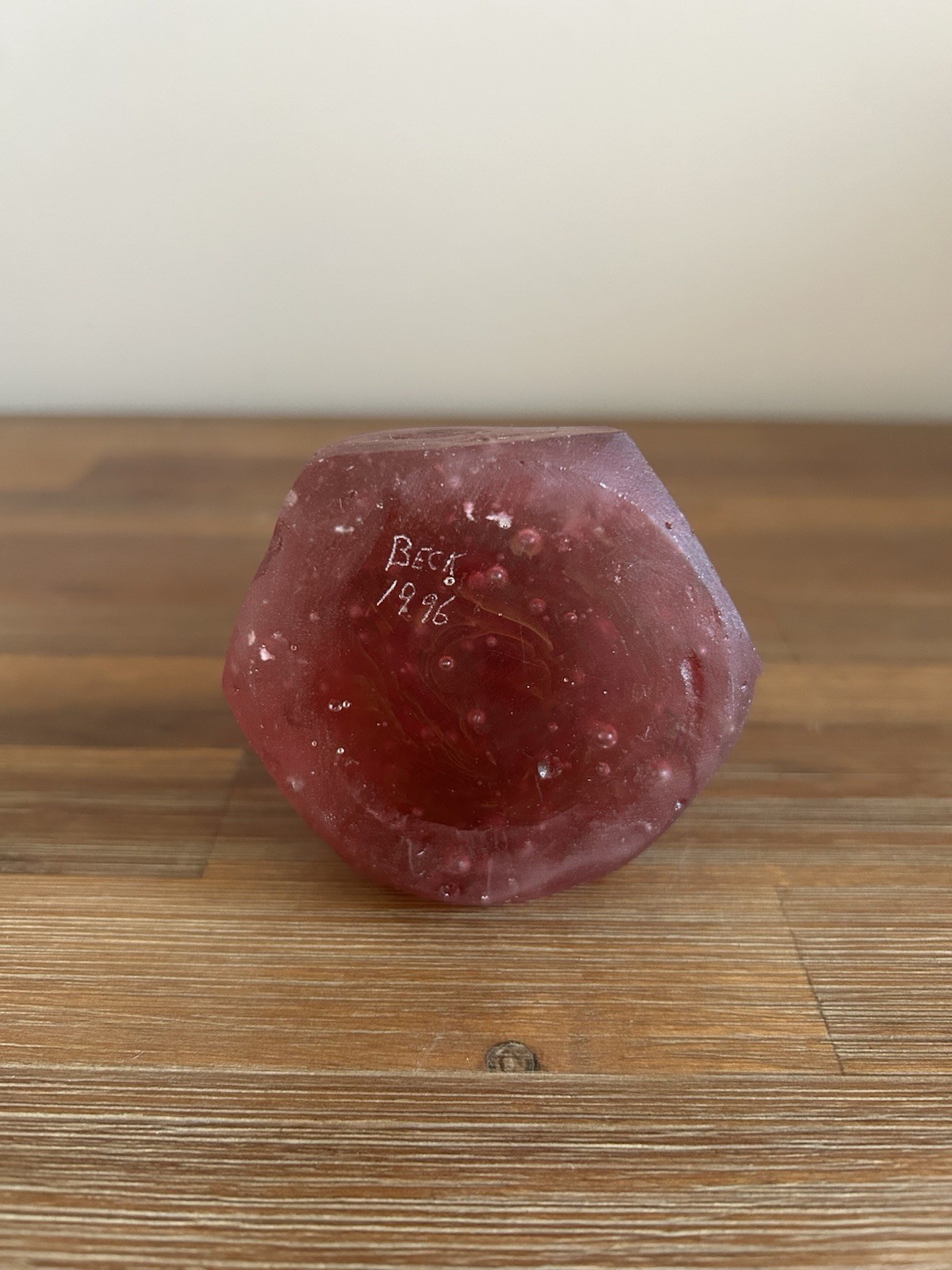 Rare Vintage 1996 Rick Beck Studio Art Glass Solid Glass Screw Sculpture Red