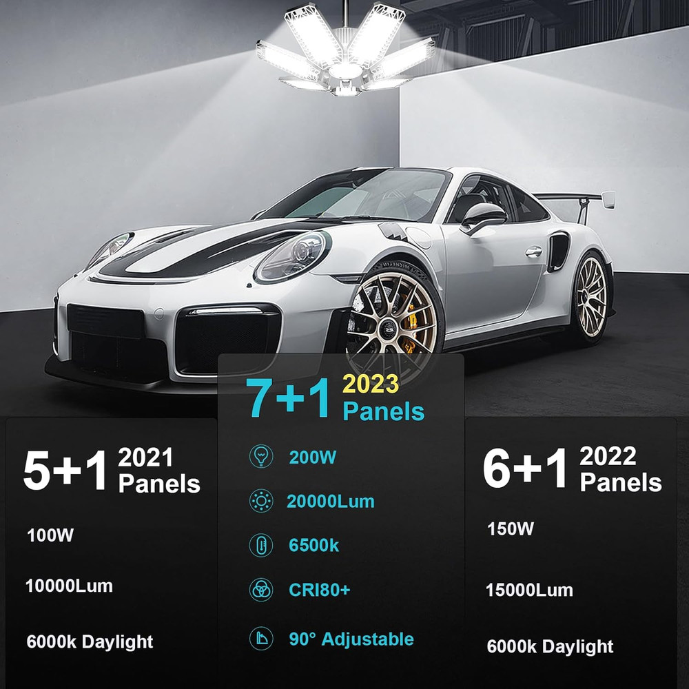 200W LED Garage Light 20000LM 6500K 8 Panel Deformable E26 E27 Shop