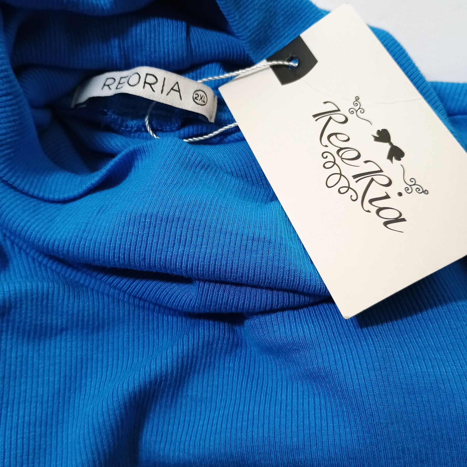 Reoria Women's 2X Blue Turtleneck Long Sleeve Bodysuit Ribbed Thong Leotard Top