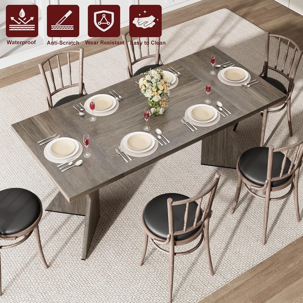 Rectangular Dining Table-Iron Foot 1 grey Panel Thick Triamine Double-Sided