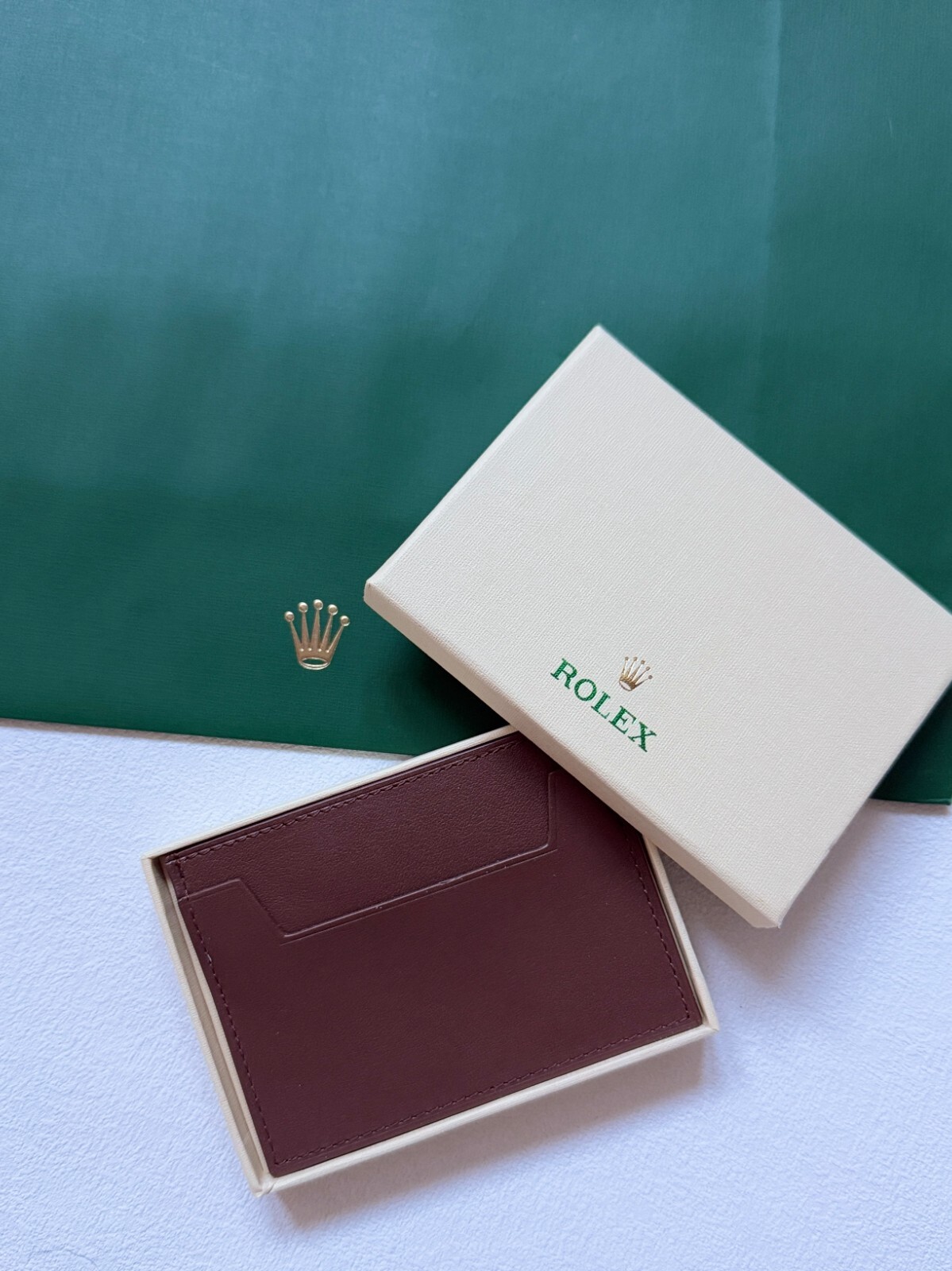 Rolex Signature Leather Brown Credit Card Holder Wallet- New in Box, AD Gift