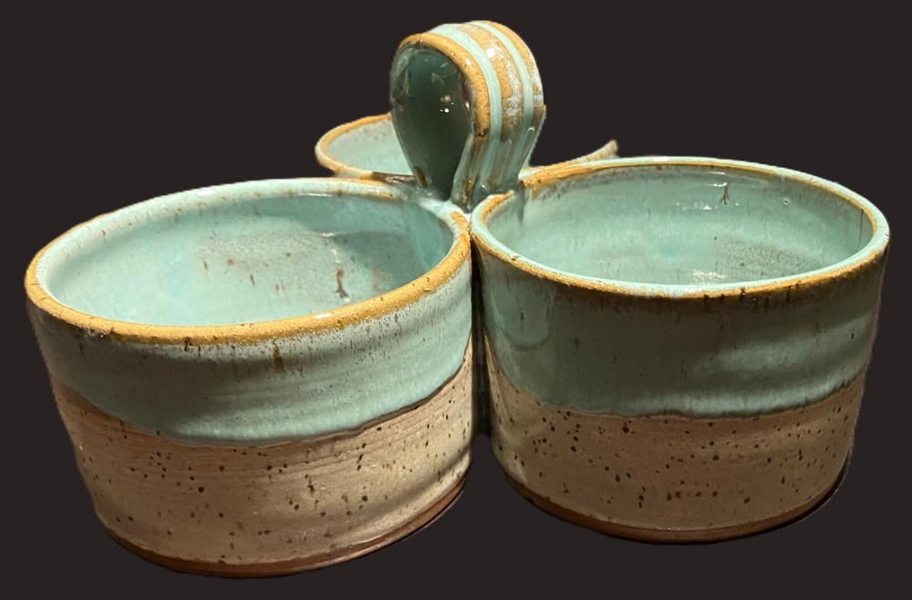 Studio Pottery Condiment Snack Dish Tray with Handle