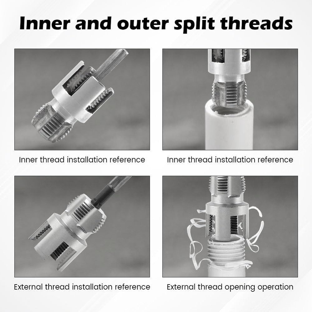 Integrated Internal & External Pipe Threading Tool Steel PVC Pipe Threader Kit~