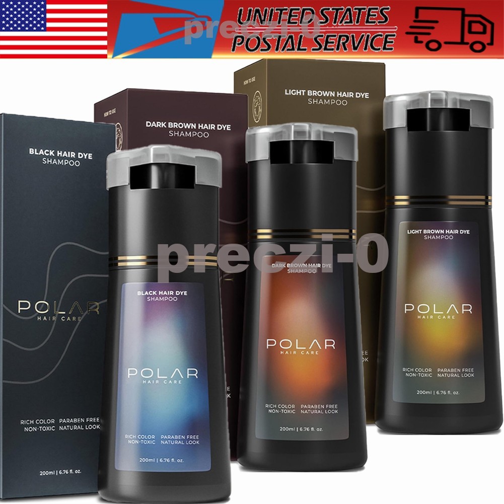 200ml Polar Hair Dye Shampoo for Women Men *Black* *Dark Brown* *Light Brown*