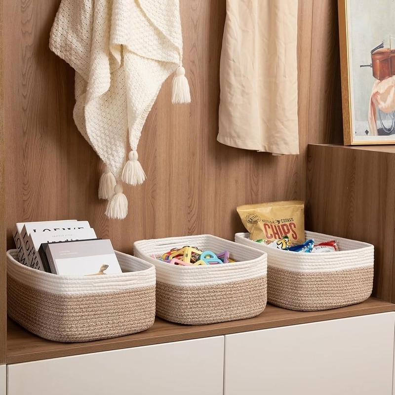 Multifunctional Cotton Rope Storage Baskets Soft Durable Organizer Home Use