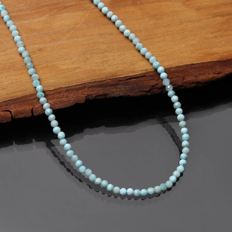 Natural Larimar 2mm Gemstone Beads Dainty Choker Minimalist Crystal Necklace