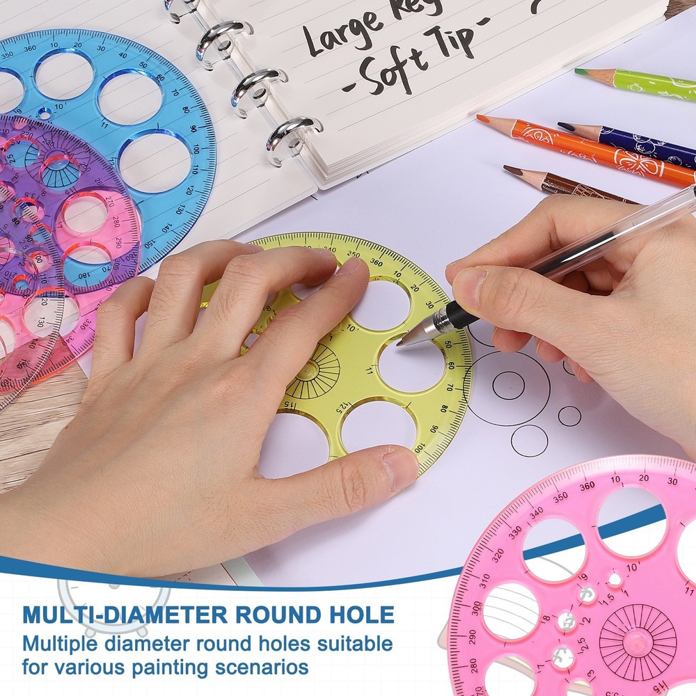 360-Degree Plastic Protractor, 2Pcs Circle Template Supplies, Transparent